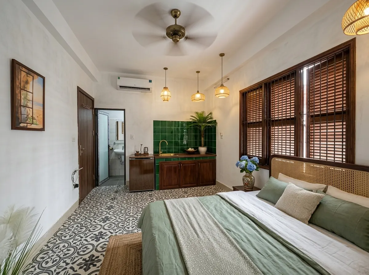 The same studio renovated in the Indochine direction