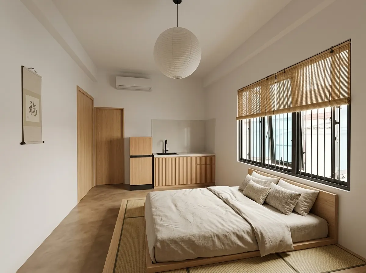 The same studio renovated in the Japandi direction