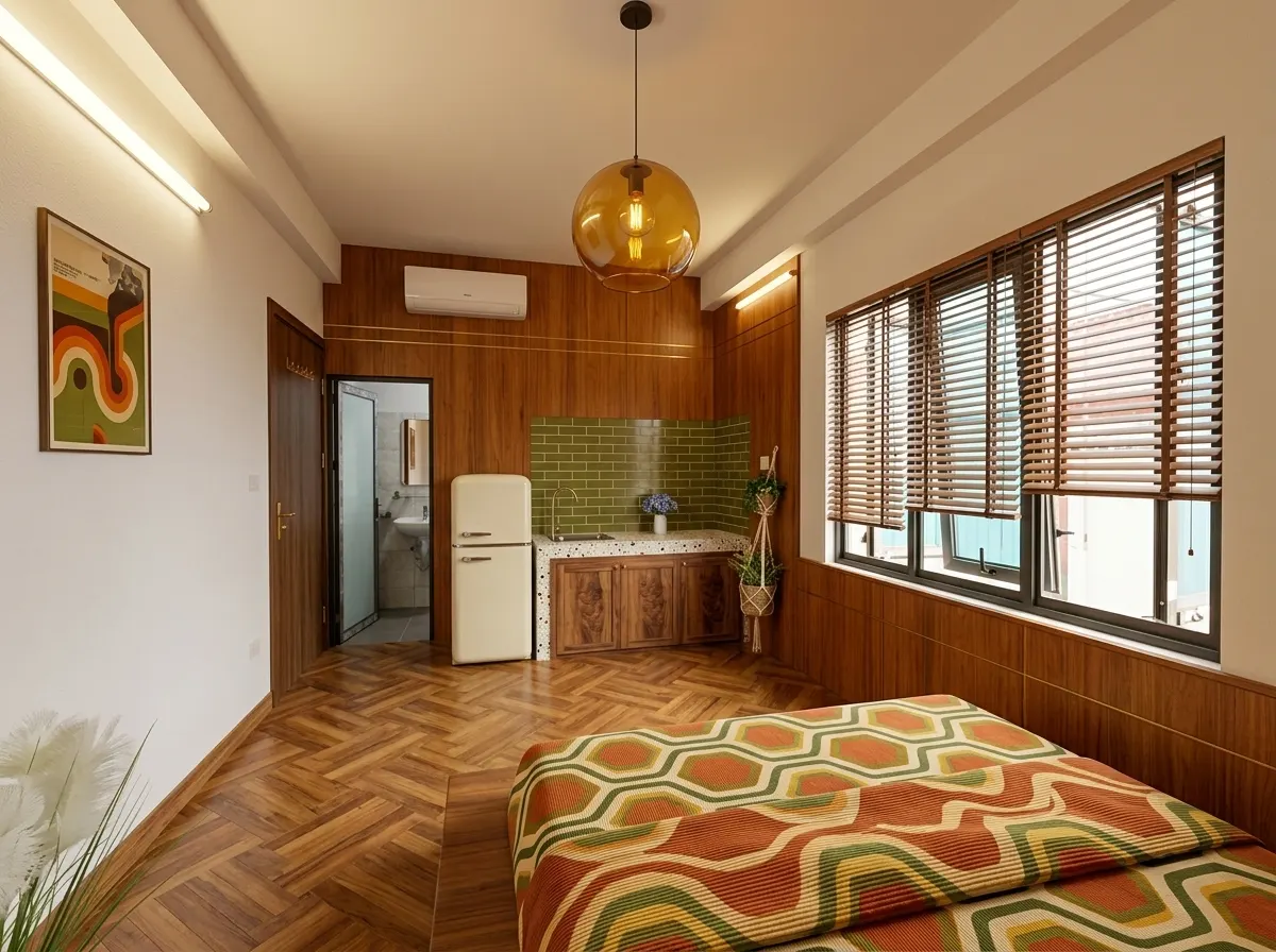 The same studio renovated in the Modern Retro direction