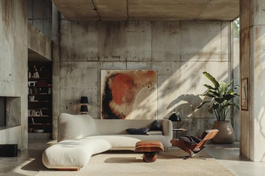 Soft Brutalism interior — Concrete, softened